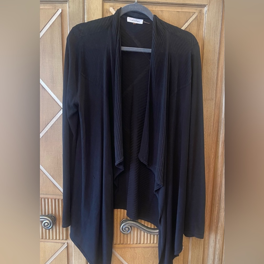 Calvin Klein Lightweight Silk/Rayon Black Cardigan Wrap